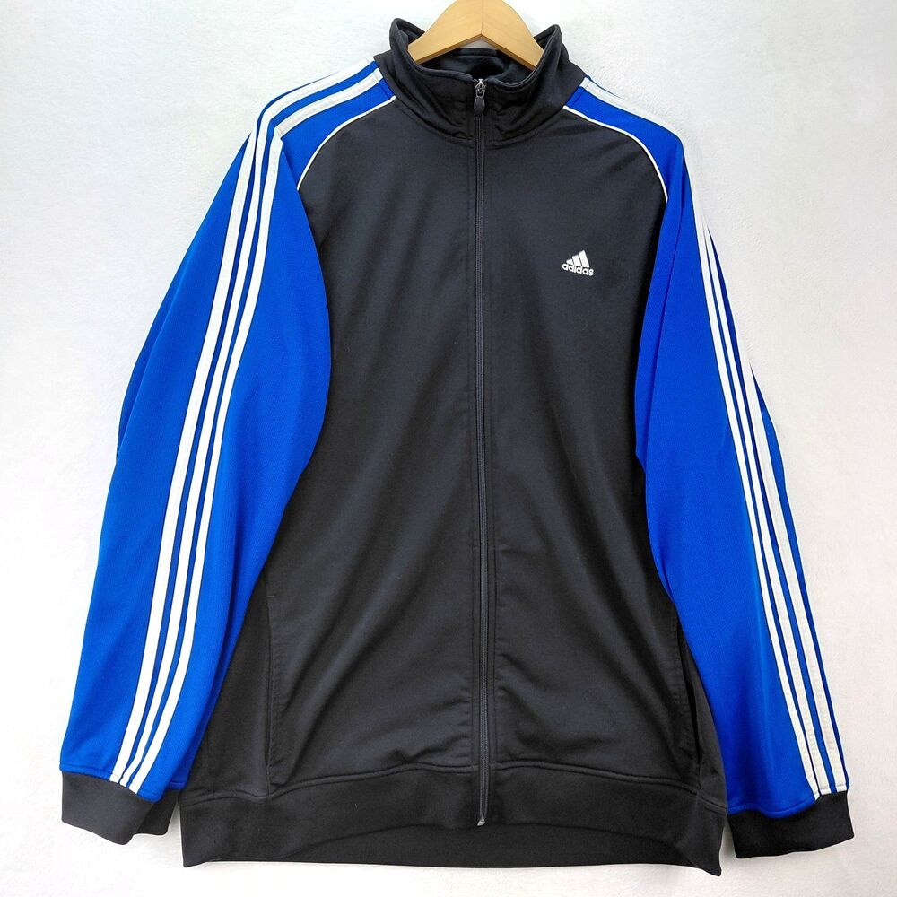 Adidas Originals Track Jacket Mens XL Blue Black Full Zip 3 Stripe Trefoil Y2K